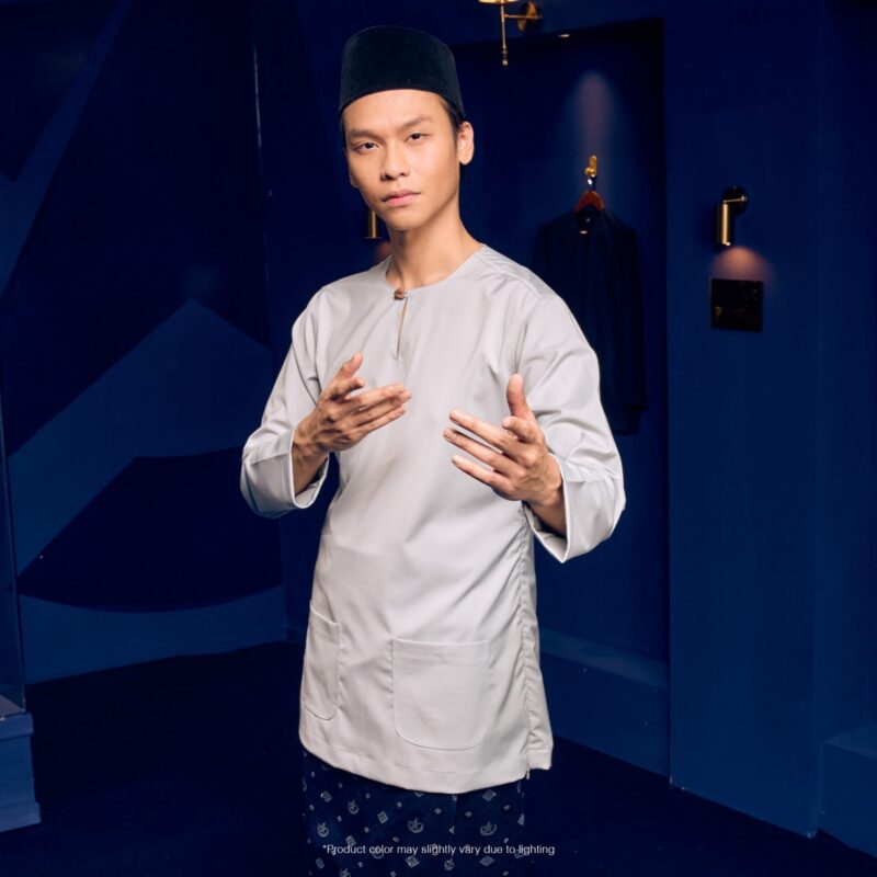 Baju Melayu Teluk Belanga Plus Size - Light Grey
